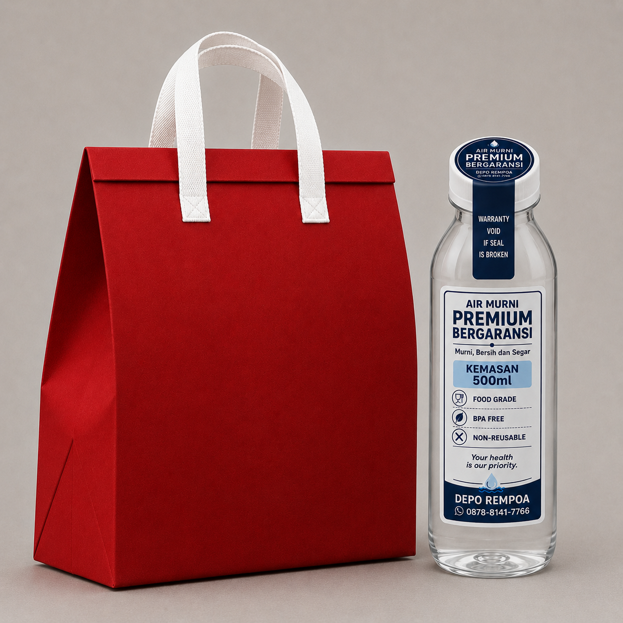 Air minum premium Depo Rempoa dengan thermal bag